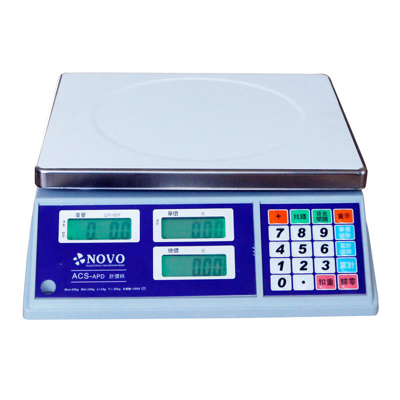 NOVO digital pricing scale ACS APD LCD display 30kg stainless steel pan